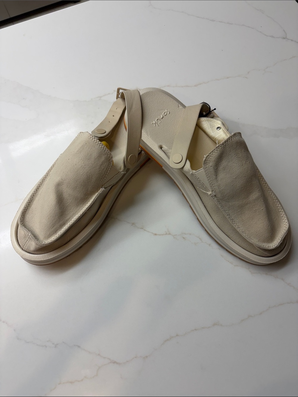 Sanuk Men's or women’s Slip-On Canvas Sandals in Light Beige